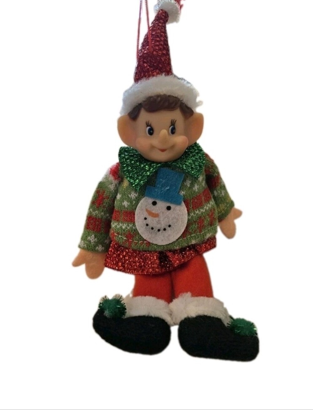 Rubber-Face 9" Pixie Elf Ornament Blue Eyes with Stocking Hat Christmas